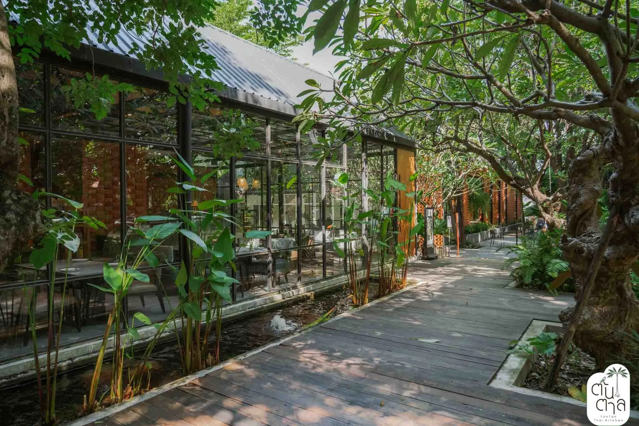 ร้านอาหารต้นตาล: ทางเดินไม้ในสวน ร่มรื่นตลอดวัน